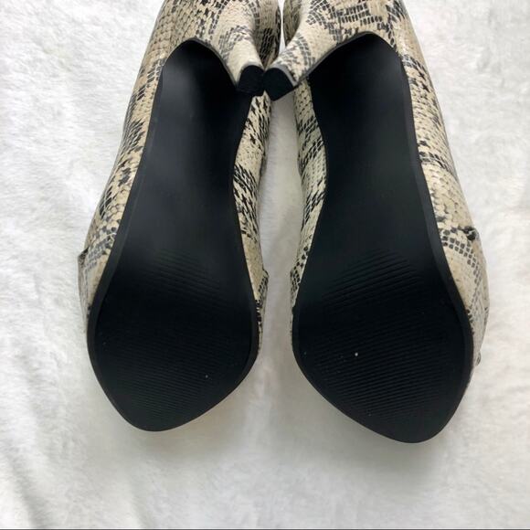 Colin Stuart snake print peep toe heels bow pumps size 7.5 NWOB - Picture 6 of 7
